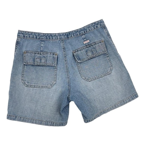 Vintage 90s Jean Shorts Old Navy Drawstring Waist Patch Pocket Light Wash | Sz 4 - Picture 6 of 9